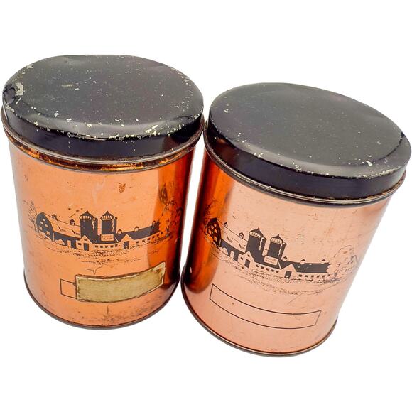 Vintage Set of 2 Cherrydale Farms Cashew Butter Crunch Collectible Copper Tins - Picture 1 of 7